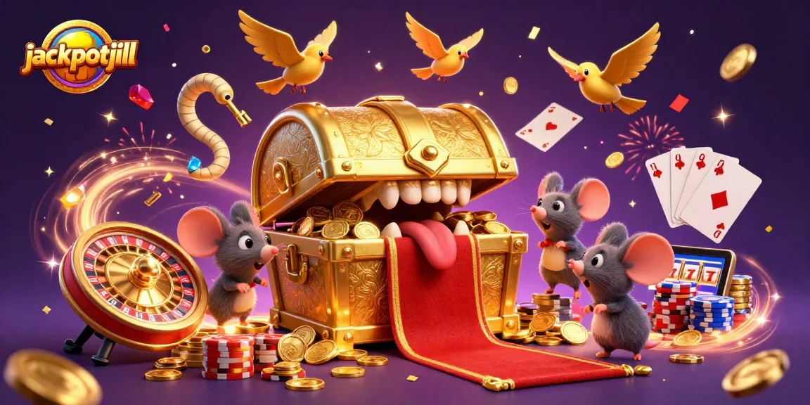 Experience the thrilling jackpotjill adventure with a vibrant 3D treasure scene of riches.