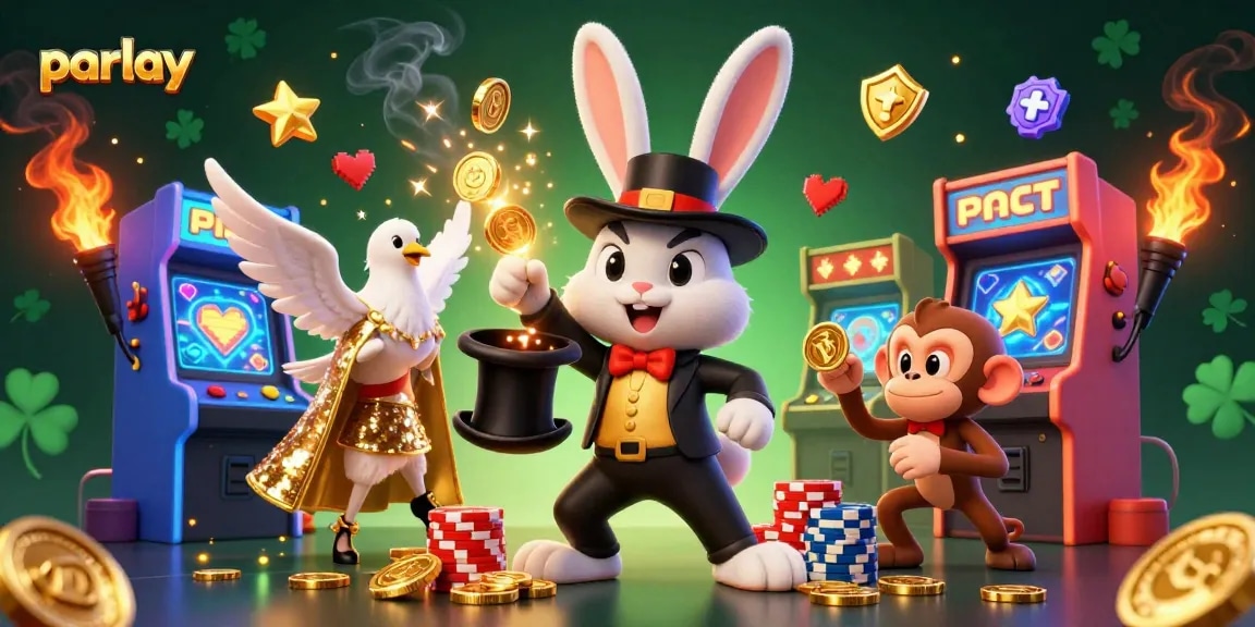 Experience an exhilarating parlay gaming scene with magical characters amidst vibrant casino elements.