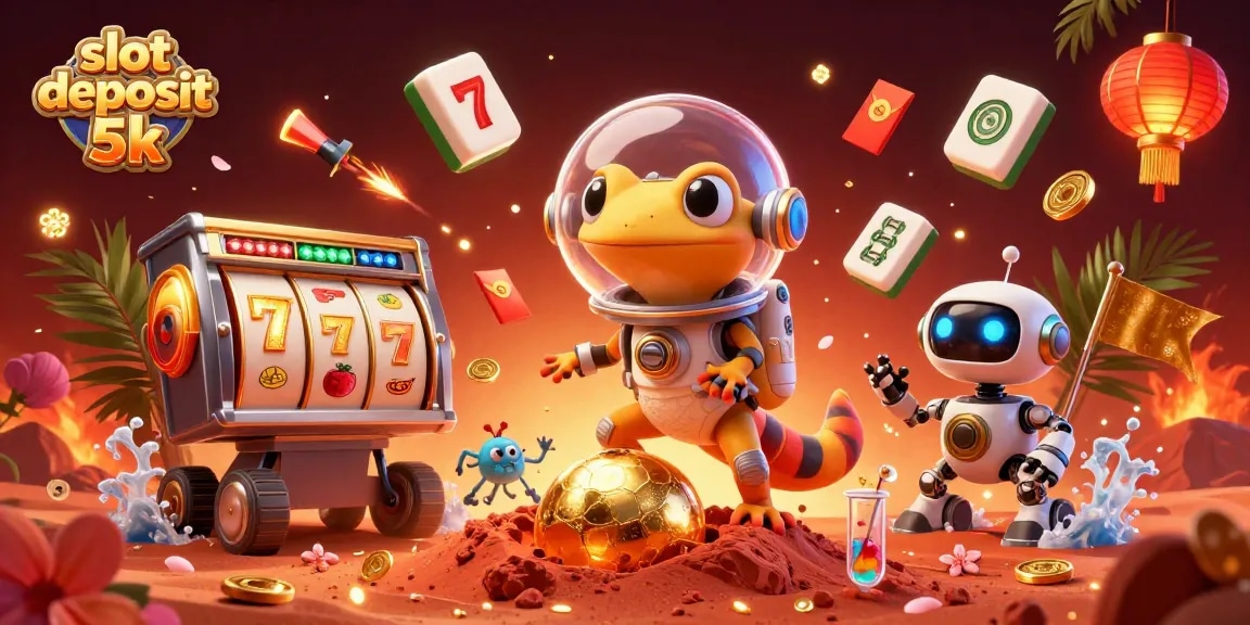Engage in thrilling gameplay with "slot deposit 5k" featuring a Martian gecko and slot reels.