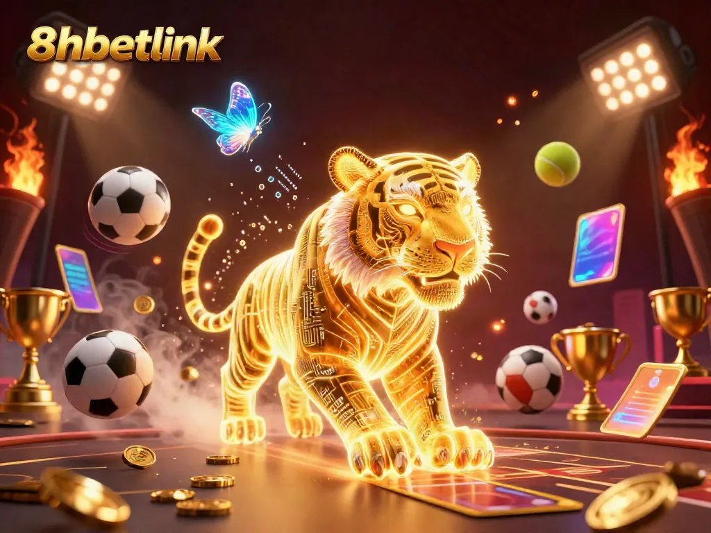 Experience winning with 8xbetlink in a vibrant digital casino landscape filled with sports elements.