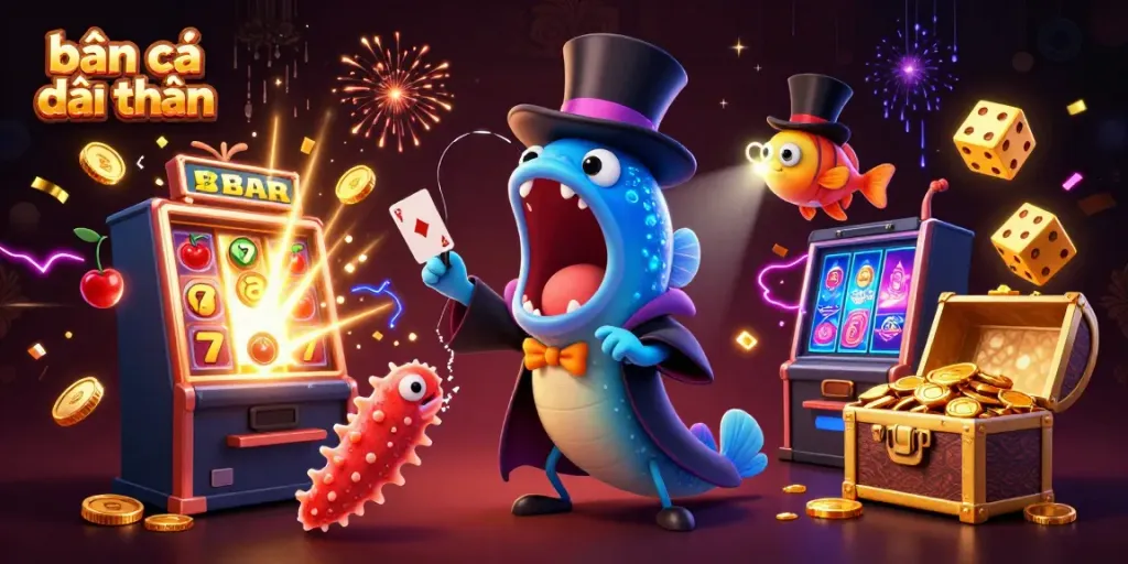 Experience the thrill of bắn cá đổi thưởng with a vibrant underwater casino scene featuring unique marine creatures.