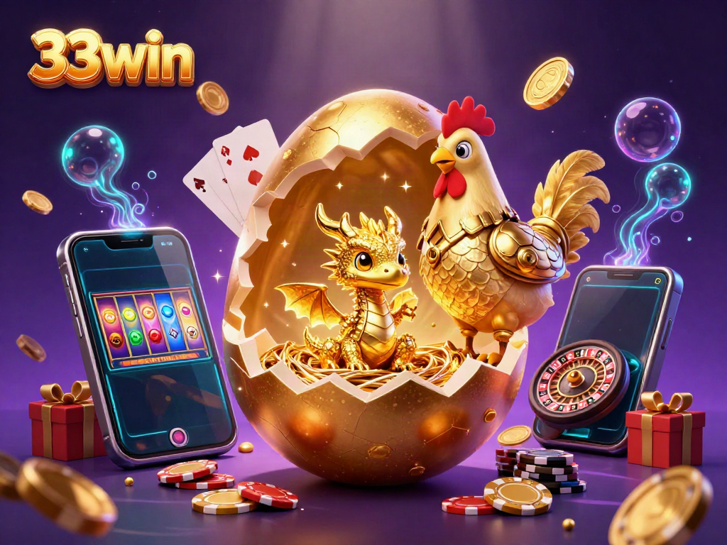 Experience the thrill of 33win with golden treasures and vibrant casino elements.