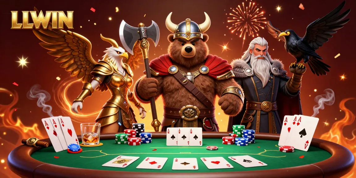 Engage in thrilling poker at LLWIN featuring dynamic 3D characters and vibrant casino elements.