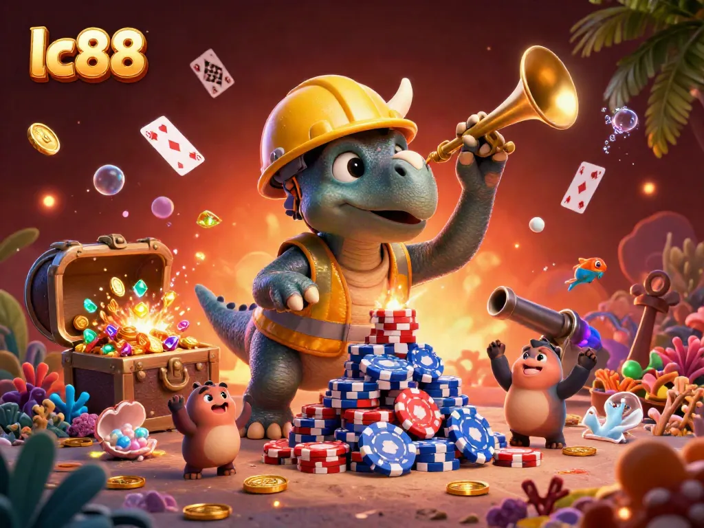 Experience the excitement of lc88 with cartoon dinosaurs celebrating the thrill of casino games.