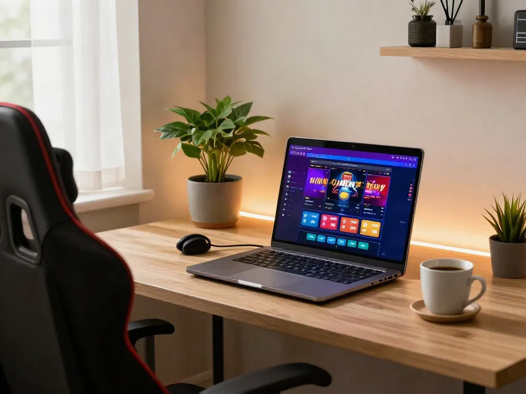 Online casinos that accept credit card displayed on a laptop in a cozy gaming corner.
