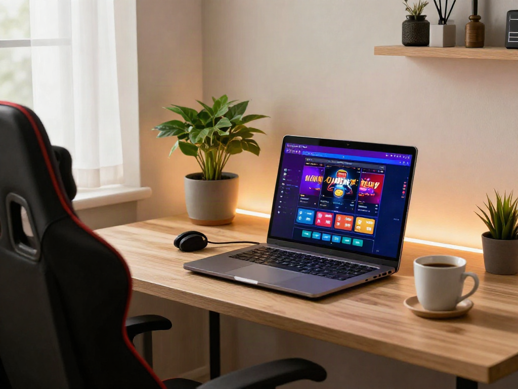 Online casinos that accept credit card displayed on a laptop in a cozy gaming corner.