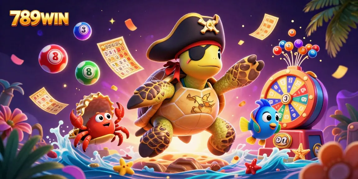 Engage with 789WIN's vibrant casino scene featuring a pirate turtle and exciting gaming elements.