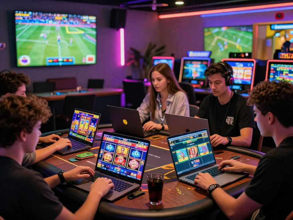 Players immersed in a vibrant online casino experience at TK 1971, showcasing games and excitement.