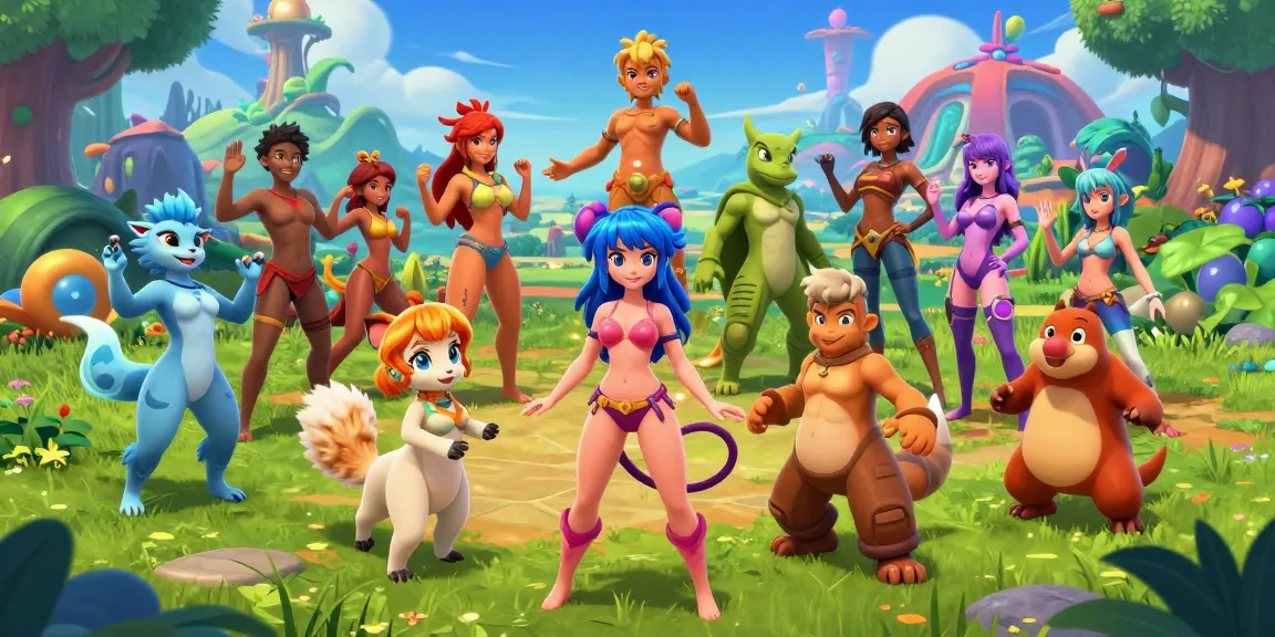 Dynamic characters in transformation hentai games showcasing playful transformations in a vibrant fantasy landscape.