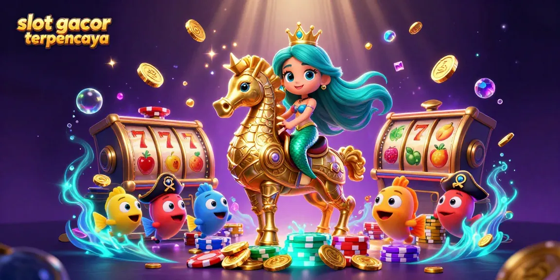 Experience thrilling wins with slot gacor terpercaya, showcasing vibrant 3D visuals of mermaids and gaming excitement.