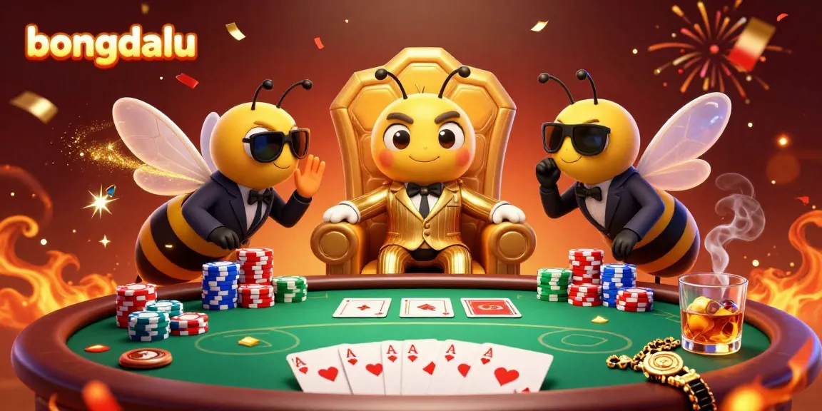 Engage in exciting poker action with bongdalu-themed characters and vibrant gaming elements.