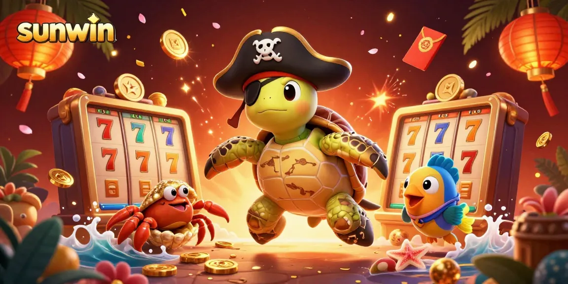 Spin winning reels and collect treasures in Sunwin's vibrant casino adventure with colorful characters.