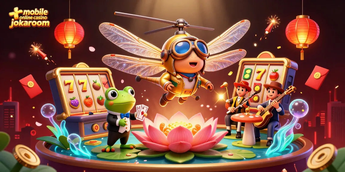 Experience excitement at the mobile online casino jokaroom with vibrant cartoon characters and detailed casino elements.