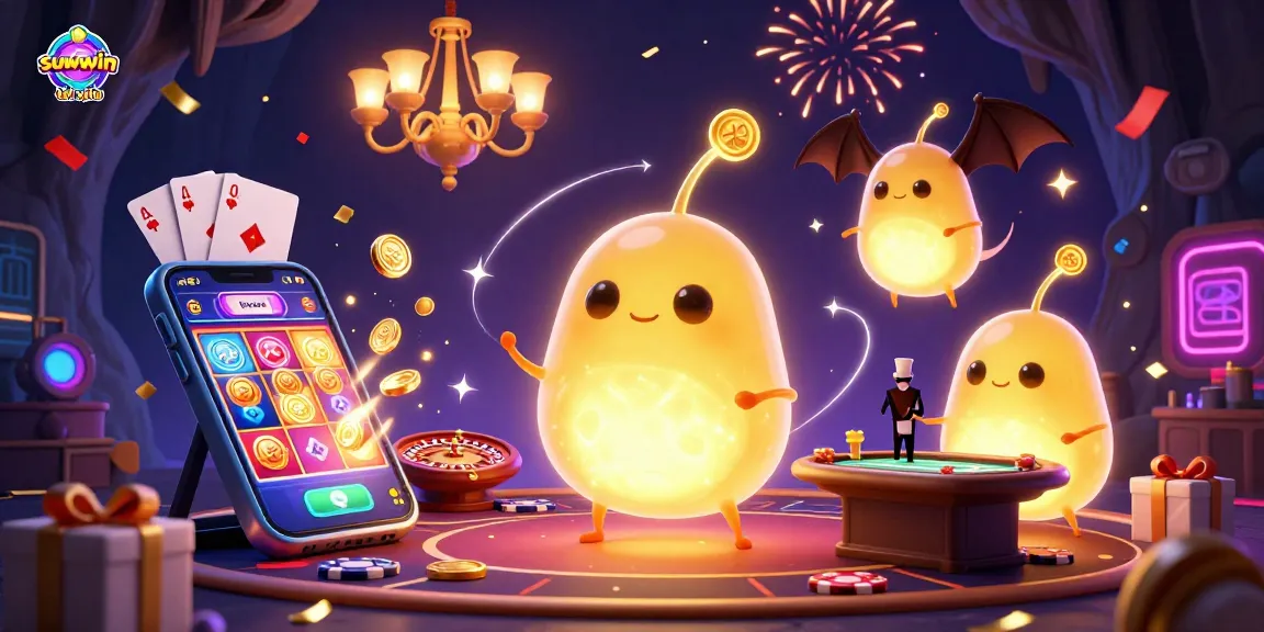 Engage with sunwin tài xỉu in this vibrant 3D casino scene featuring glowworms and games.
