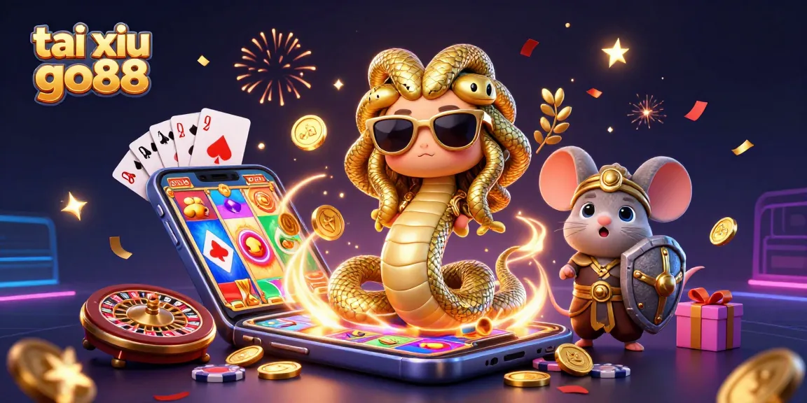 Play exciting tai xiu go88 with engaging characters and casino elements in a vibrant 3D illustration.